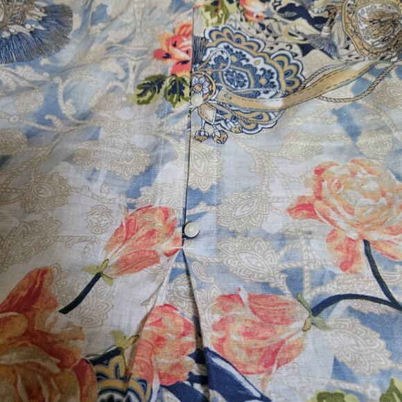 Chico's Women's Blouse SZ 0 US 4/6 Small No Iron 100% Linen Paisley Coastal Top - Picture 9 of 11